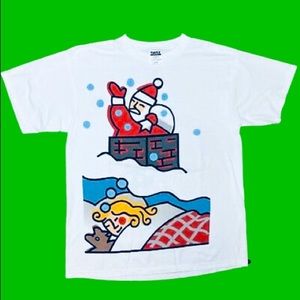 Vintage 90s USPS Santa Christmas All Over Print T-Shirt 1996 Postal Stamp Sz XL